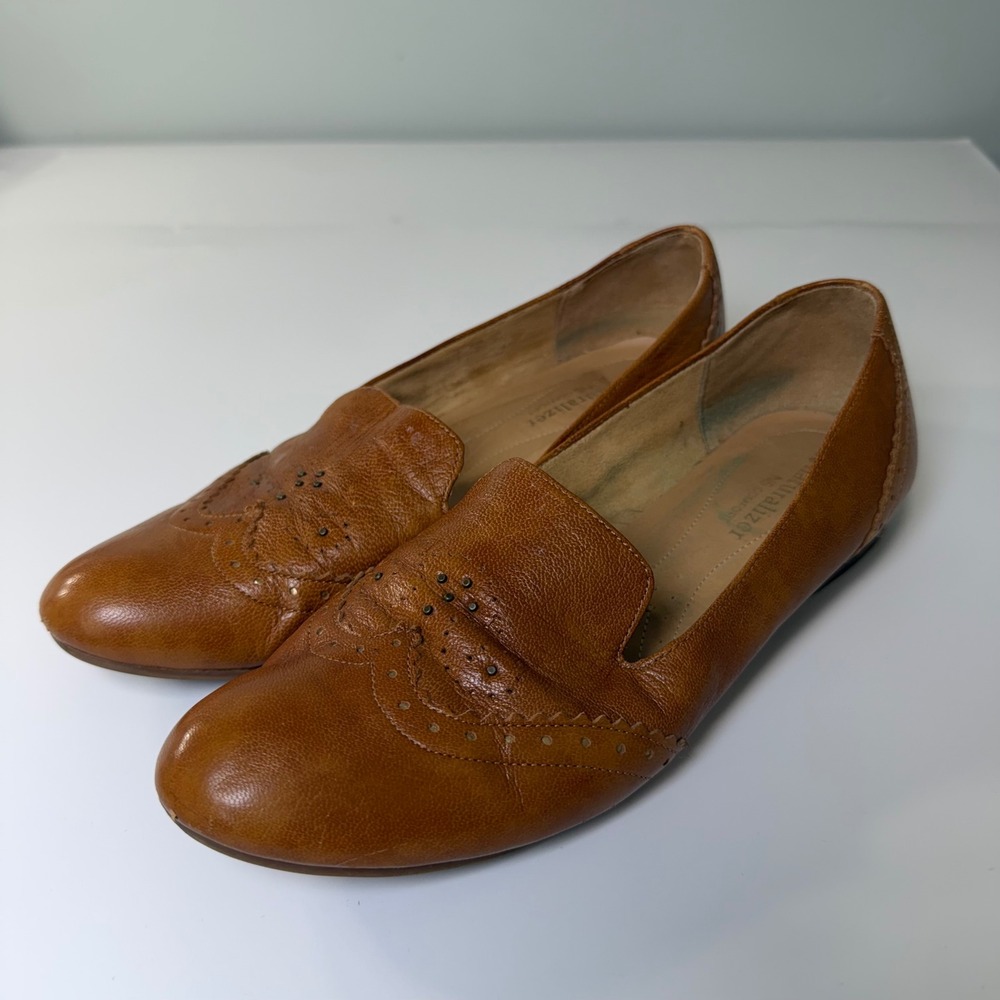 Naturalizer Tan‎ Leather Brogue Wingtip Loafers Womens Size 10 Slip On Flats